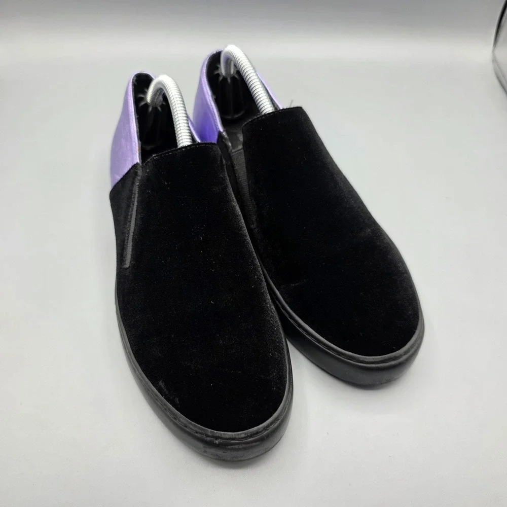 Free People Varsity Sneakers Womens 37 Black Velvet Purple Leather Metallic Shoe